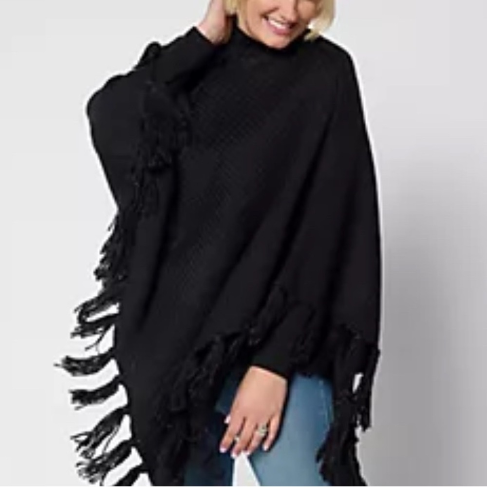 Martha Stewart Classic Black Fringe Poncho